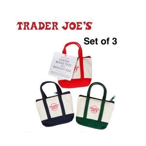 (Set of 3) Trader Joe’s Canvas Micro Tote with Grocery Bag 🟢🔴🔵 2025 SHIPS FAST!